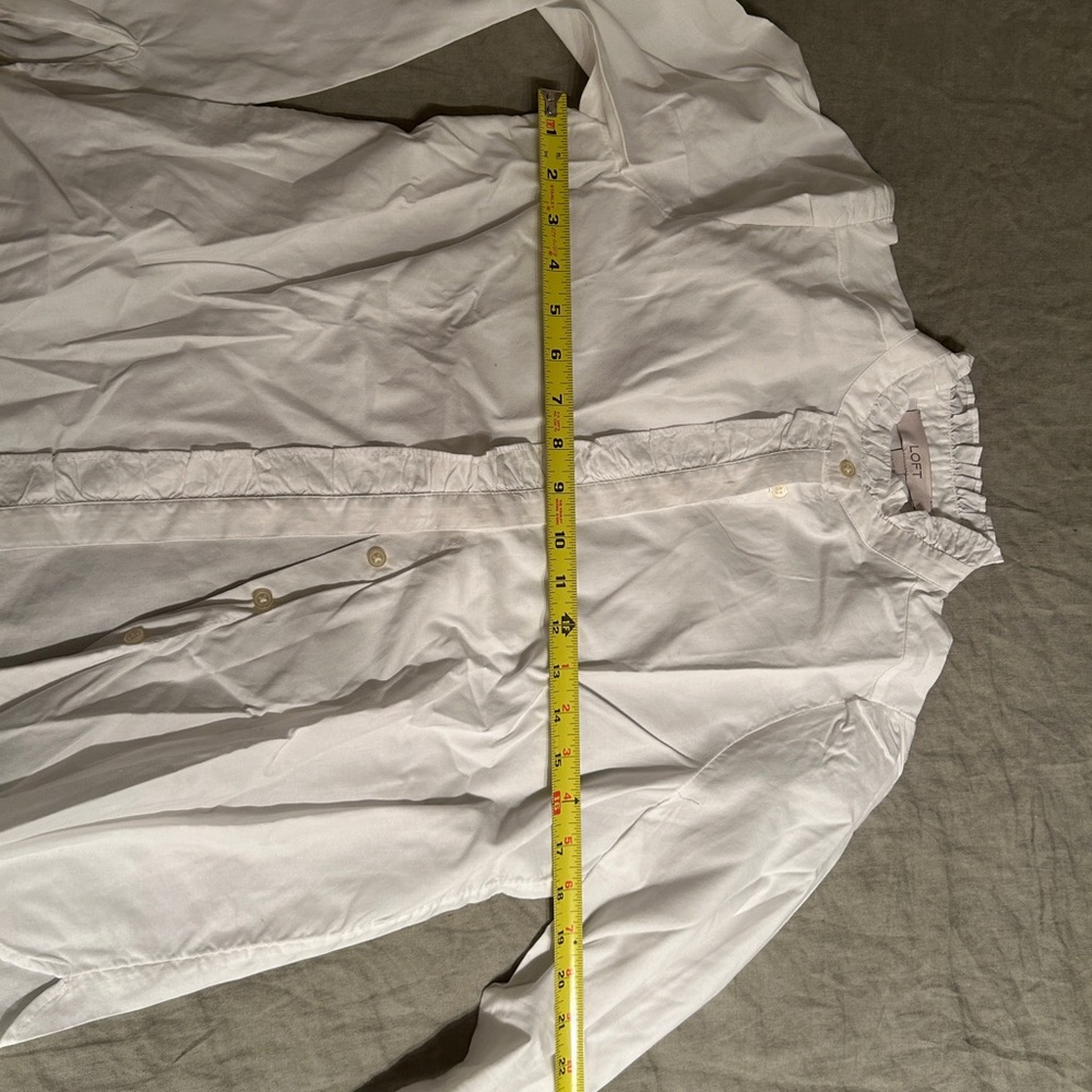 Loft White Ruffled Button-Down Blouse - image 3